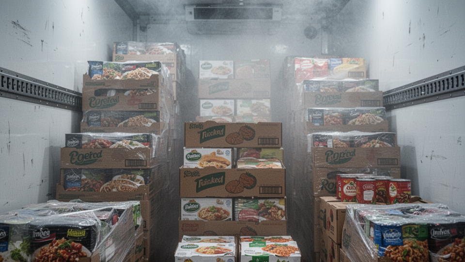 Packaged business cargo in a refrigerated load compartment
